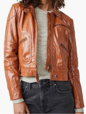 Free People Brown Josie Faux Vegan Leather Jacket Size XL